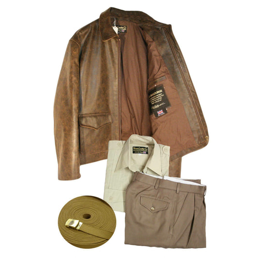 Indiana Jones COMBO OFFER Raiders of The lost Ark or Last Crusade Jacket, Pants, Shirt, Webbing Belt